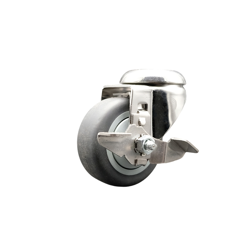 Thermoplastic Rubber Swivel Bolt Hole Caster with 3 Inch Gray Caster Wheel and Top Lock Brake - 316 Stainless Steel Caster - 210 lbs. Capacity Per Caster - Service Caster Brand — photo 1