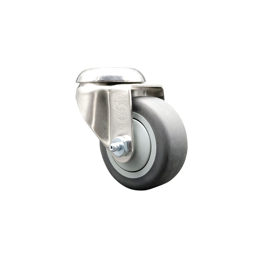 Thermoplastic Rubber Swivel Bolt Hole Caster with 3 Inch Gray Caster Wheel - 316 Stainless Steel Caster - 210 lbs. Capacity Per Caster - Service Caster Brand — photo 1