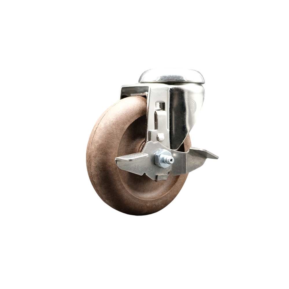 High Temperature Glass Filled Nylon Swivel Bolt Hole Caster with 4 Inch Brown Caster Wheel and Top Lock Brake - 316 Stainless Steel Caster - 350 lbs. Capacity Per Caster - Service Caster Brand — photo 1