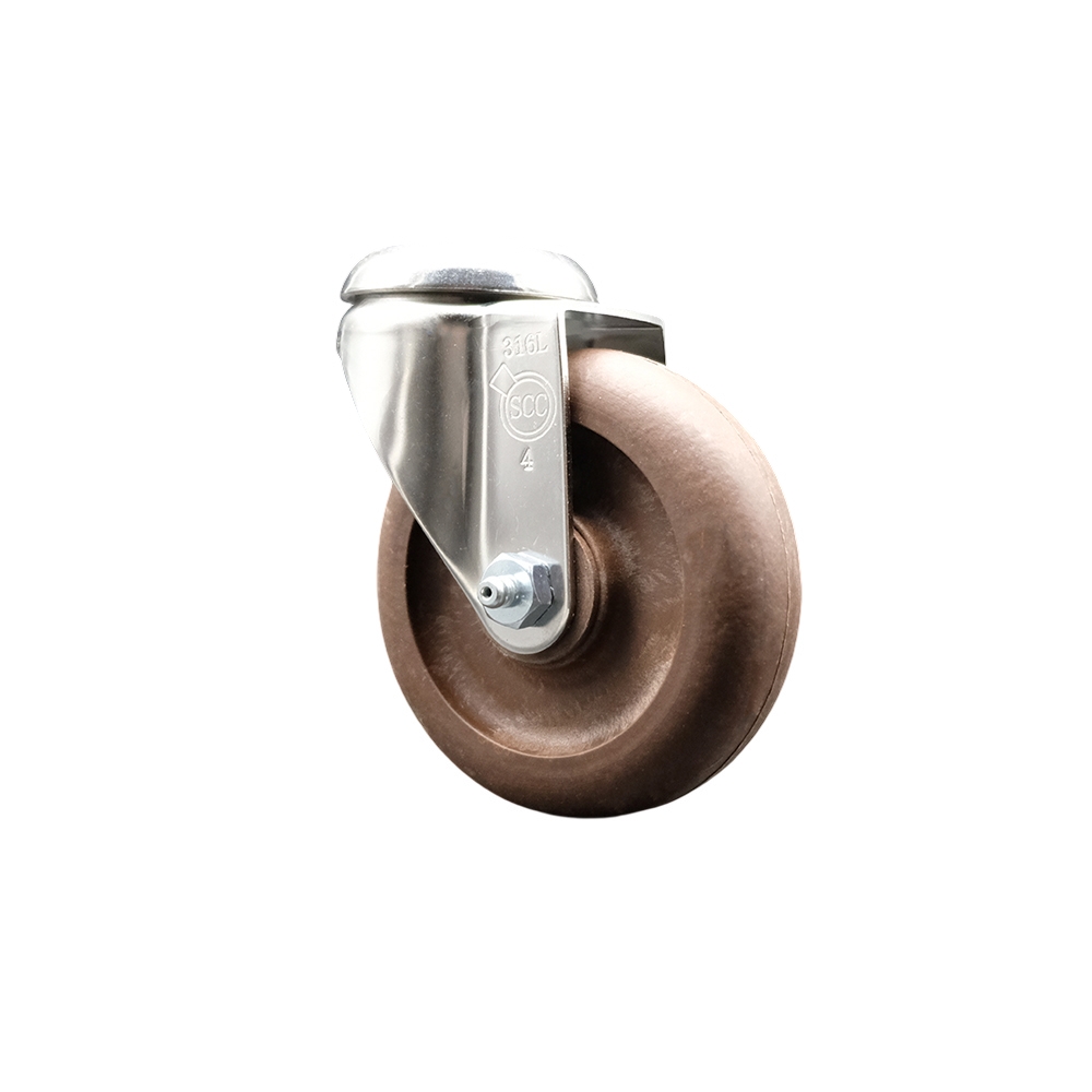 High Temperature Glass Filled Nylon Swivel Bolt Hole Caster with 4 Inch Brown Caster Wheel - 316 Stainless Steel Caster - 350 lbs. Capacity Per Caster - Service Caster Brand — photo 1