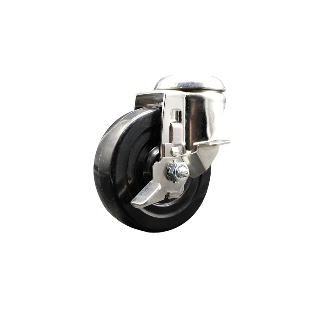 Hard Rubber Swivel Bolt Hole Caster with 4 Inch Black Caster Wheel and Top Lock Brake - 316 Stainless Steel Caster - 300 lbs. Capacity Per Caster - Service Caster Brand — photo 1