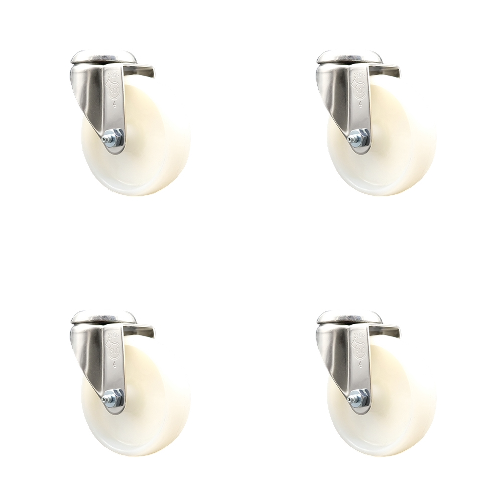 Nylon Swivel Bolt Hole Caster Set of 4 with 4 Inch White Caster Wheels - 316 Stainless Steel Casters - Includes 4 Swivel Casters - 1,200 lbs. Total Capacity - Service Caster Brand — photo 1