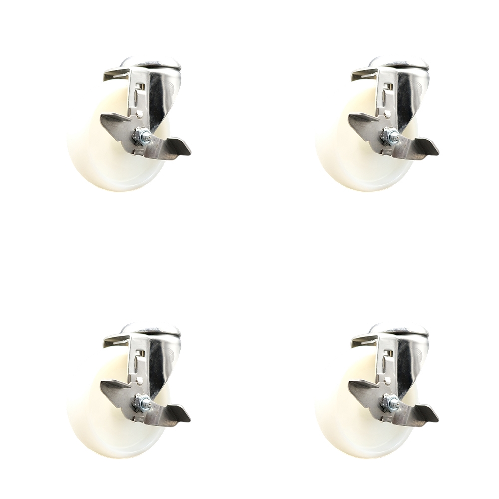 Nylon Swivel Bolt Hole Caster Set of 4 with 4 Inch White Caster Wheels - 316 Stainless Steel Casters - Includes 4 Swivel Casters with Top Lock Brakes - 1,200 lbs. Total Capacity - Service Caster Brand — photo 1