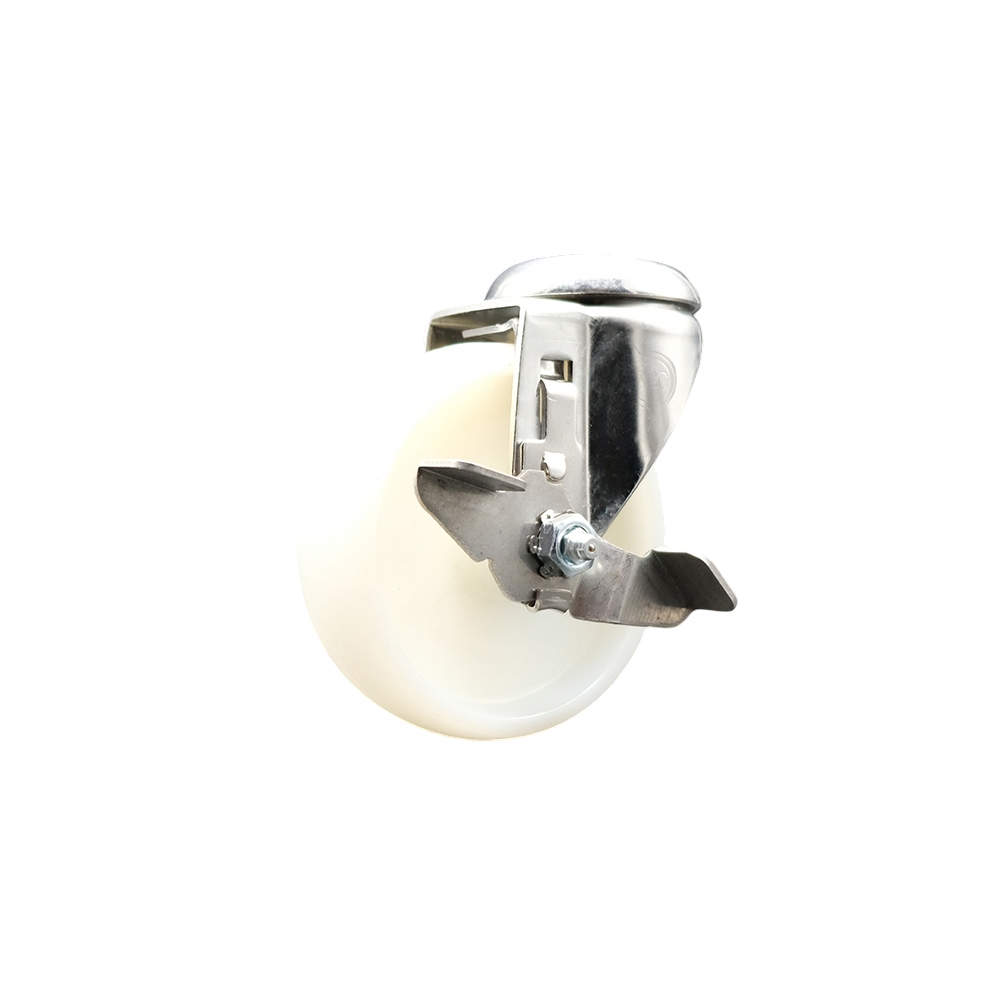 Nylon Swivel Bolt Hole Caster with 4 Inch White Caster Wheel and Top Lock Brake - 316 Stainless Steel Caster - 300 lbs. Capacity Per Caster - Service Caster Brand — photo 1
