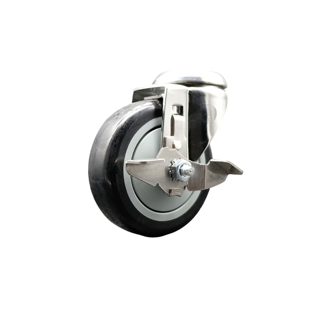 Polyurethane Swivel Bolt Hole Caster with 4 Inch Black Caster Wheel and Top Lock Brake - 316 Stainless Steel Caster - 350 lbs. Capacity Per Caster - Service Caster Brand — photo 1