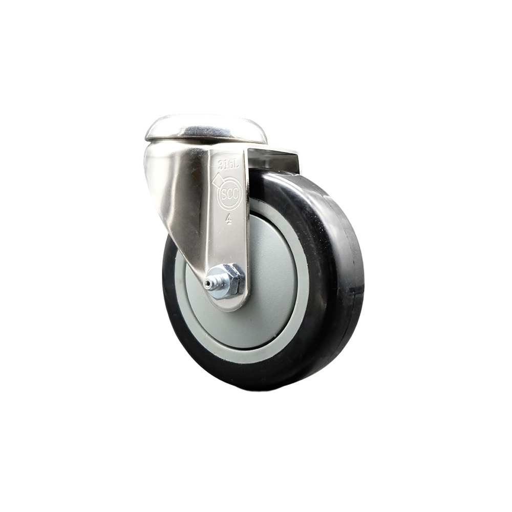Polyurethane Swivel Bolt Hole Caster with 4 Inch Black Caster Wheel - 316 Stainless Steel Caster - 350 lbs. Capacity Per Caster - Service Caster Brand — photo 1
