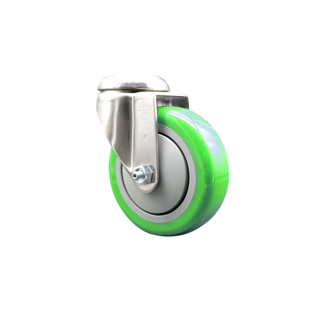 Polyurethane Swivel Bolt Hole Caster with 4 Inch Green Caster Wheel - 316 Stainless Steel Caster - 350 lbs. Capacity Per Caster - Service Caster Brand — photo 1