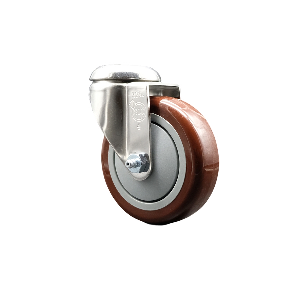 Polyurethane Swivel Bolt Hole Caster with 4 Inch Maroon Caster Wheel - 316 Stainless Steel Caster - 350 lbs. Capacity Per Caster - Service Caster Brand — photo 1