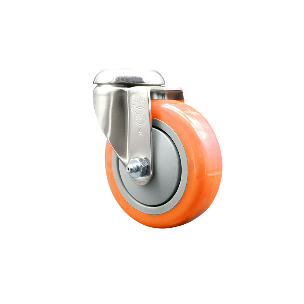 Polyurethane Swivel Bolt Hole Caster with 4 Inch Orange Caster Wheel - 316 Stainless Steel Caster - 350 lbs. Capacity Per Caster - Service Caster Brand — photo 1