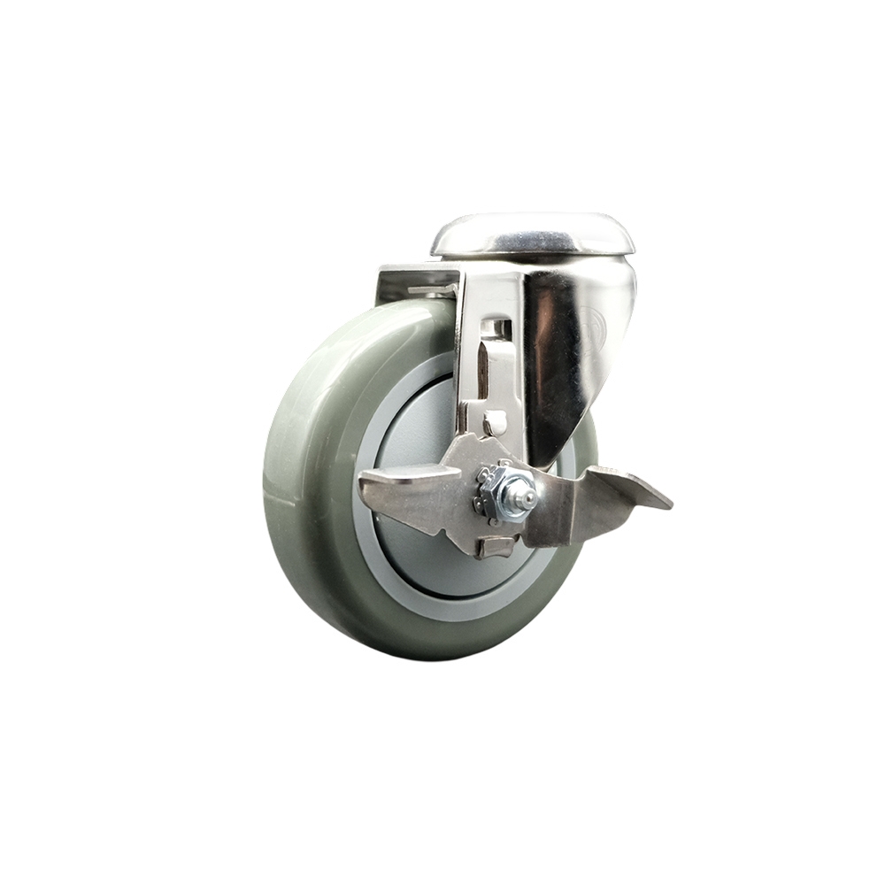Polyurethane Swivel Bolt Hole Caster with 4 Inch Gray Caster Wheel and Top Lock Brake - 316 Stainless Steel Caster - 350 lbs. Capacity Per Caster - Service Caster Brand — photo 1