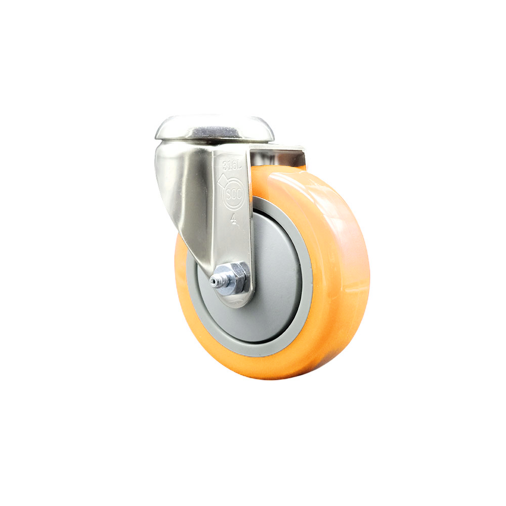 Polyurethane Swivel Bolt Hole Caster with 4 Inch Yellow Caster Wheel - 316 Stainless Steel Caster - 350 lbs. Capacity Per Caster - Service Caster Brand — photo 1