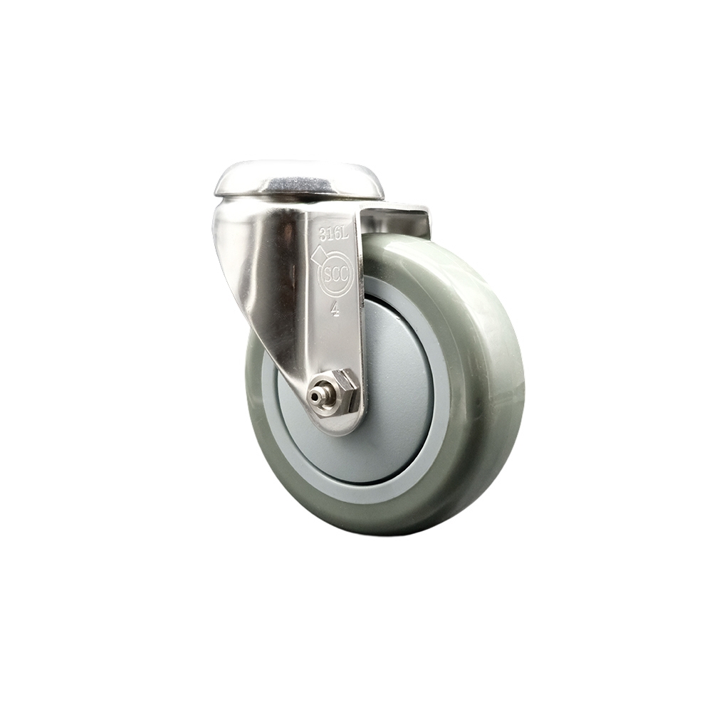 Polyurethane Swivel Bolt Hole Caster with 4 Inch Gray Caster Wheel - 316 Stainless Steel Caster - 350 lbs. Capacity Per Caster - Service Caster Brand — photo 1