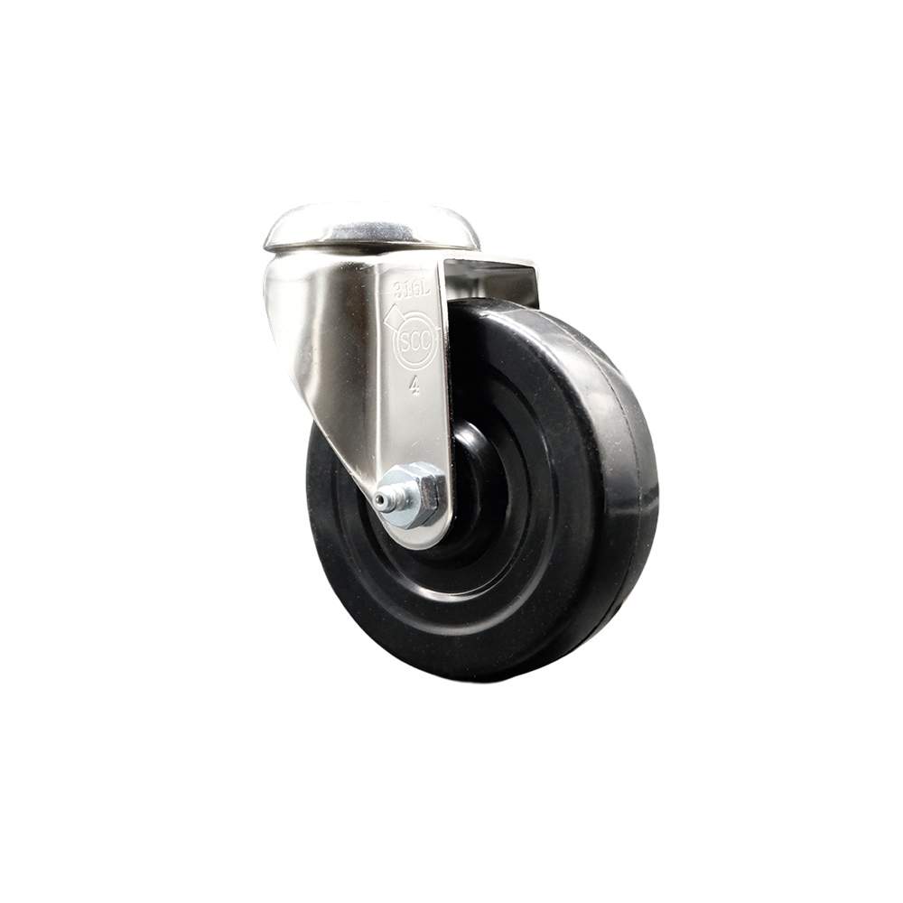 Soft Rubber Swivel Bolt Hole Caster with 4 Inch Black Caster Wheel - 316 Stainless Steel Caster - 200 lbs. Capacity Per Caster - Service Caster Brand — photo 1
