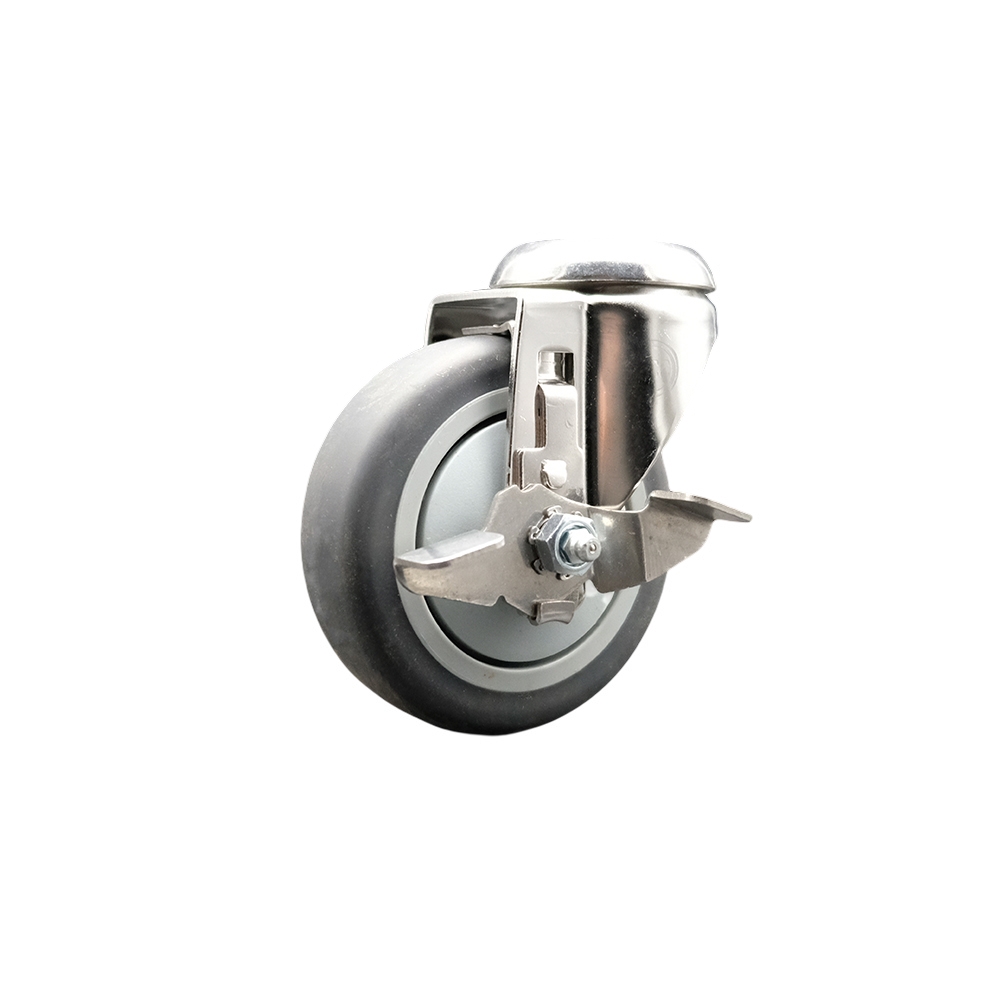 Thermoplastic Rubber Swivel Bolt Hole Caster with 4 Inch Gray Caster Wheel and Top Lock Brake - 316 Stainless Steel Caster - 250 lbs. Capacity Per Caster - Service Caster Brand — photo 1