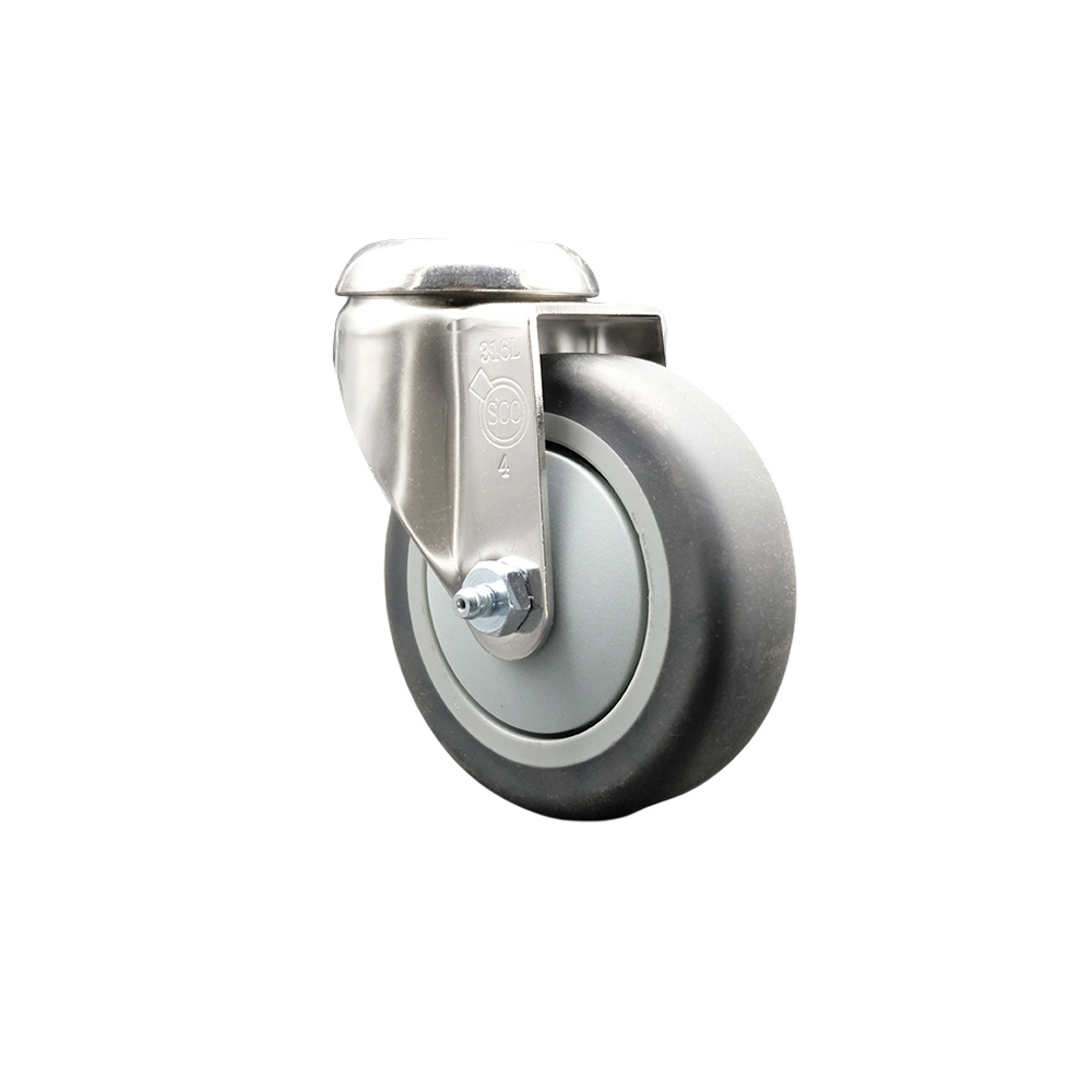 Thermoplastic Rubber Swivel Bolt Hole Caster with 4 Inch Gray Caster Wheel - 316 Stainless Steel Caster - 250 lbs. Capacity Per Caster - Service Caster Brand — photo 1