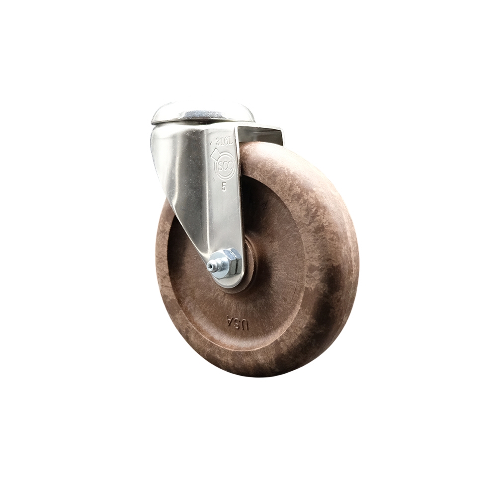 High Temperature Glass Filled Nylon Swivel Bolt Hole Caster with 5 Inch Brown Caster Wheel - 316 Stainless Steel Caster - 350 lbs. Capacity Per Caster - Service Caster Brand — photo 1