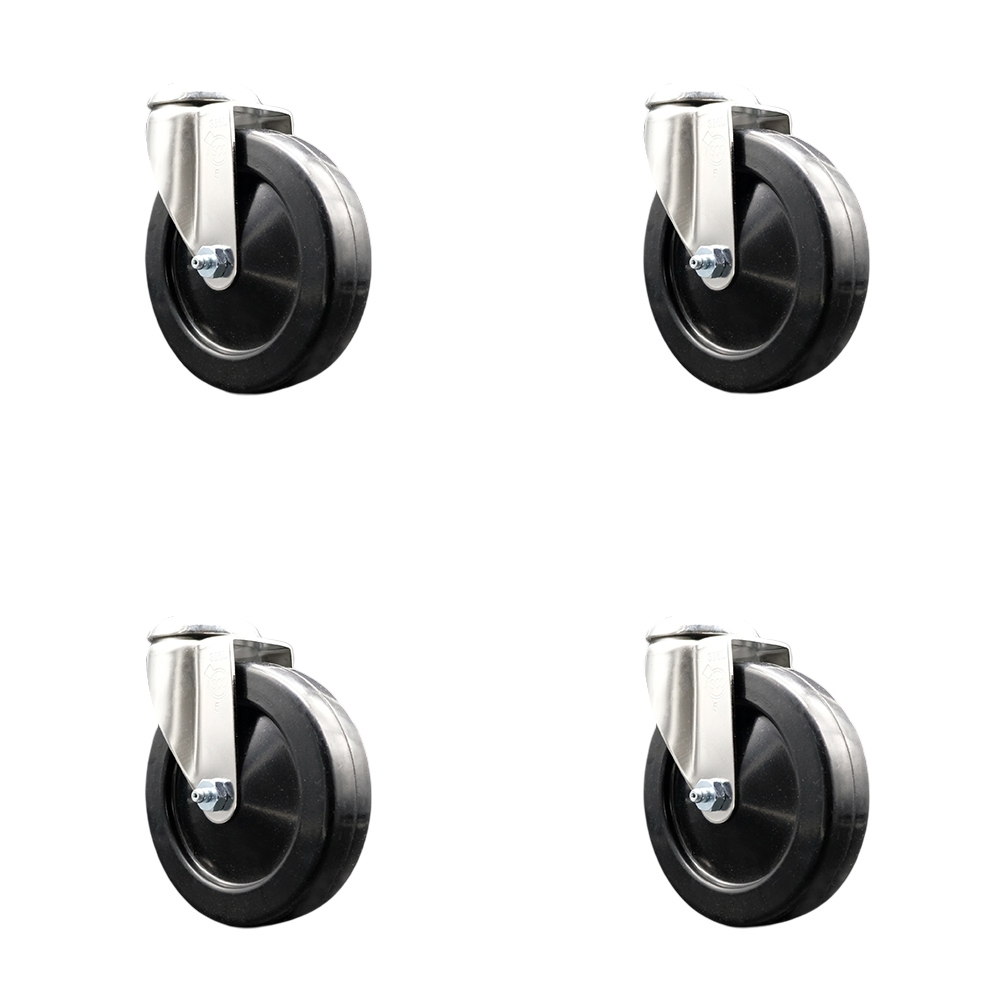 Hard Rubber Swivel Bolt Hole Caster Set of 4 with 5 Inch Black Caster Wheels - 316 Stainless Steel Casters - Includes 4 Swivel Casters - 1,200 lbs. Total Capacity - Service Caster Brand — photo 1