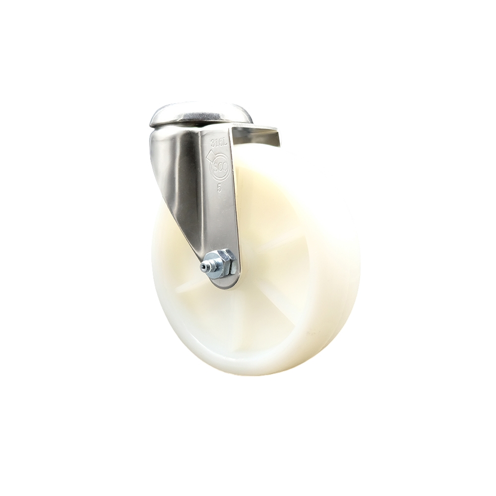 Nylon Swivel Bolt Hole Caster with 5 Inch White Caster Wheel - 316 Stainless Steel Caster - 300 lbs. Capacity Per Caster - Service Caster Brand — photo 1