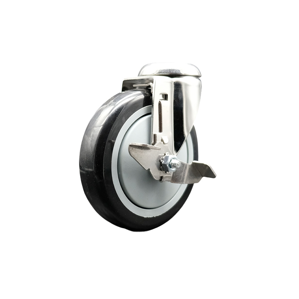 Polyurethane Swivel Bolt Hole Caster with 5 Inch Black Caster Wheel and Top Lock Brake - 316 Stainless Steel Caster - 350 lbs. Capacity Per Caster - Service Caster Brand — photo 1