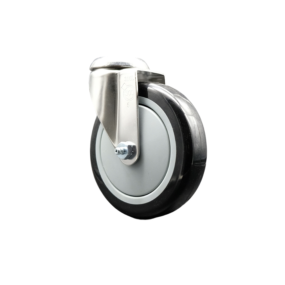 Polyurethane Swivel Bolt Hole Caster with 5 Inch Black Caster Wheel - 316 Stainless Steel Caster - 350 lbs. Capacity Per Caster - Service Caster Brand — photo 1