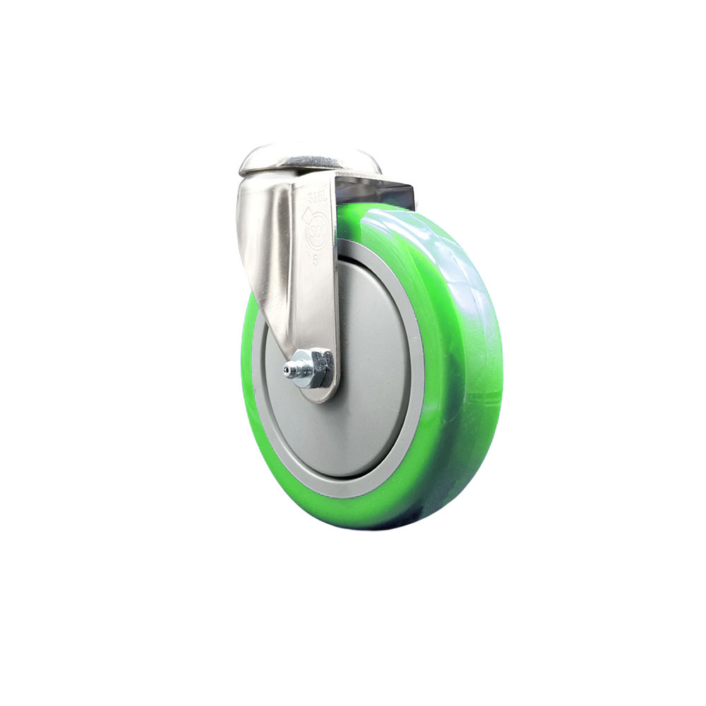 Polyurethane Swivel Bolt Hole Caster with 5 Inch Green Caster Wheel - 316 Stainless Steel Caster - 350 lbs. Capacity Per Caster - Service Caster Brand — photo 1