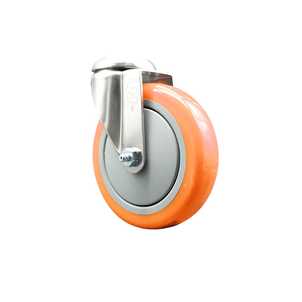 Polyurethane Swivel Bolt Hole Caster with 5 Inch Orange Caster Wheel - 316 Stainless Steel Caster - 350 lbs. Capacity Per Caster - Service Caster Brand — photo 1