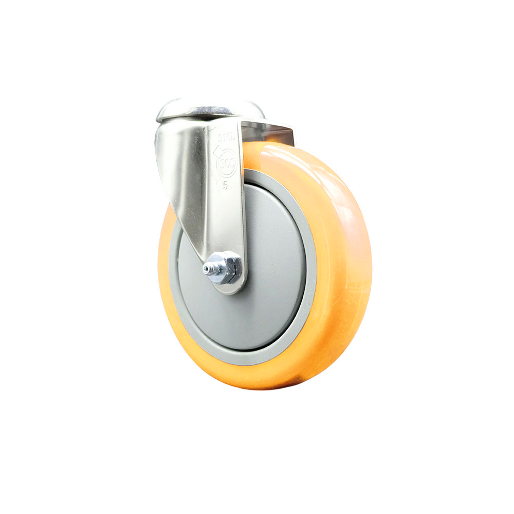 Polyurethane Swivel Bolt Hole Caster with 5 Inch Yellow Caster Wheel - 316 Stainless Steel Caster - 350 lbs. Capacity Per Caster - Service Caster Brand — photo 1