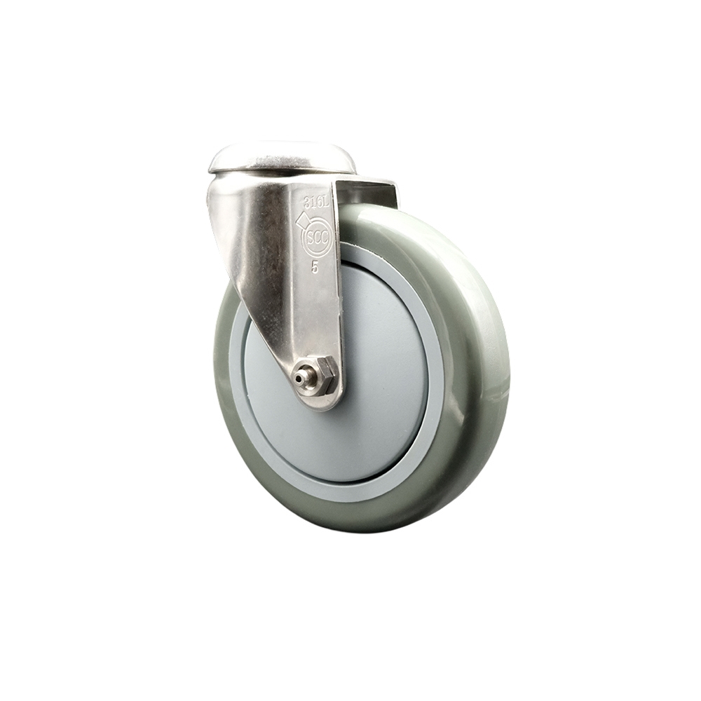 Polyurethane Swivel Bolt Hole Caster with 5 Inch Gray Caster Wheel - 316 Stainless Steel Caster - 350 lbs. Capacity Per Caster - Service Caster Brand — photo 1