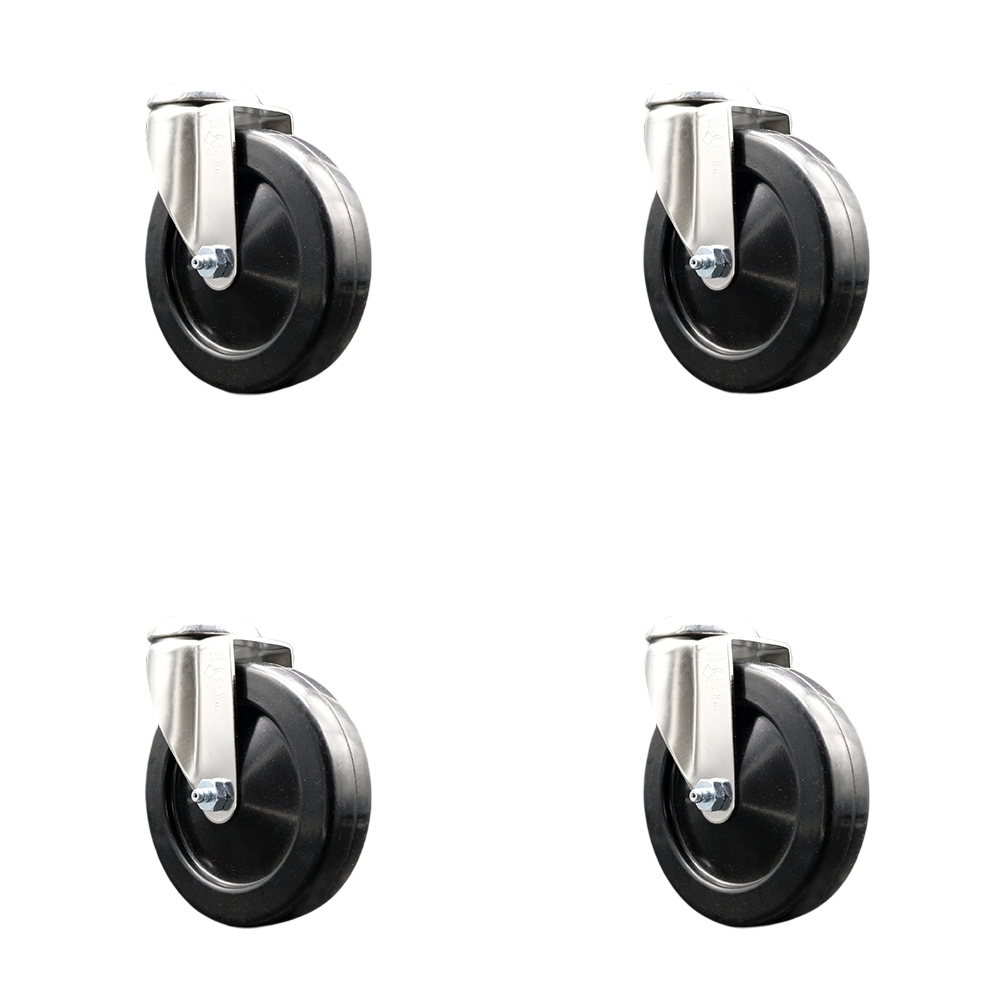 Soft Rubber Swivel Bolt Hole Caster Set of 4 with 5 Inch Black Caster Wheels - 316 Stainless Steel Casters - Includes 4 Swivel Casters - 1,100 lbs. Total Capacity - Service Caster Brand — photo 1