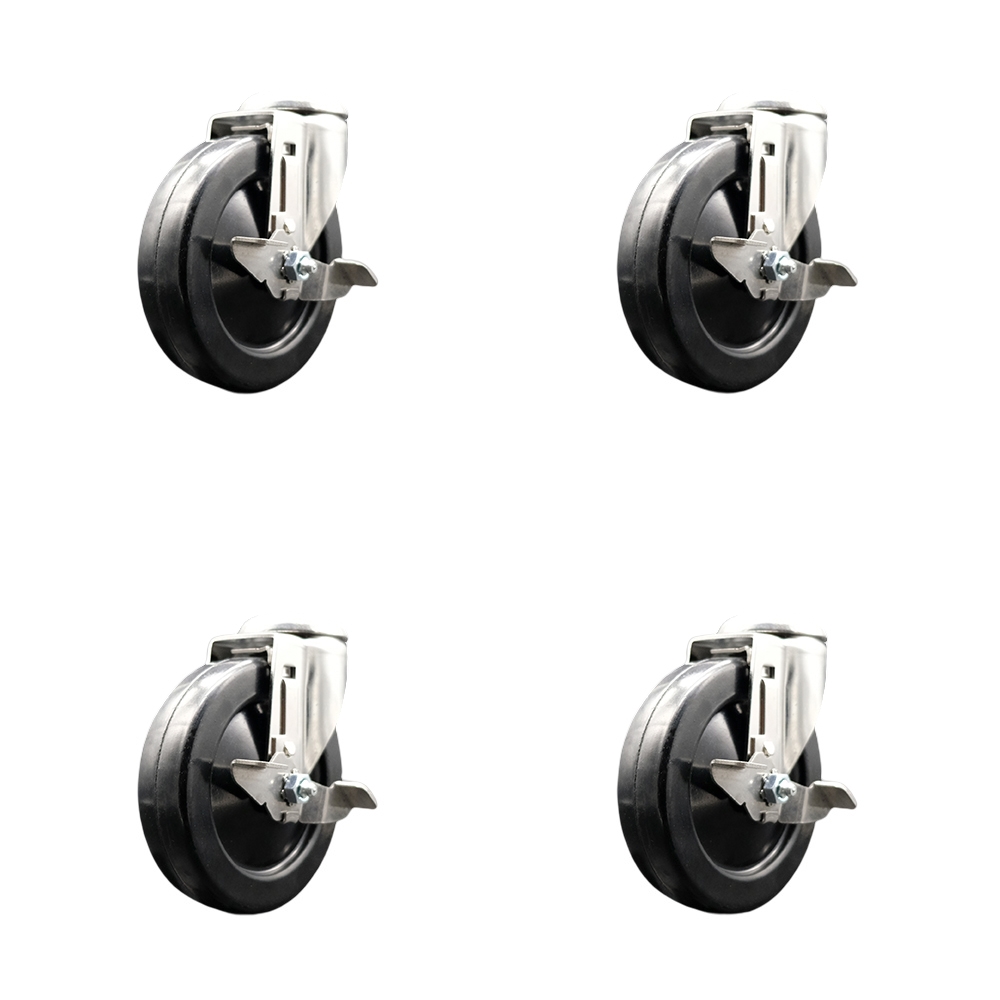Soft Rubber Swivel Bolt Hole Caster Set of 4 with 5 Inch Black Caster Wheels -316 Stainless Steel Casters-Includes 4 Swivel Casters with Top Lock Brakes-1,100lbs. Total Capacity - Service Caster Brand — photo 1