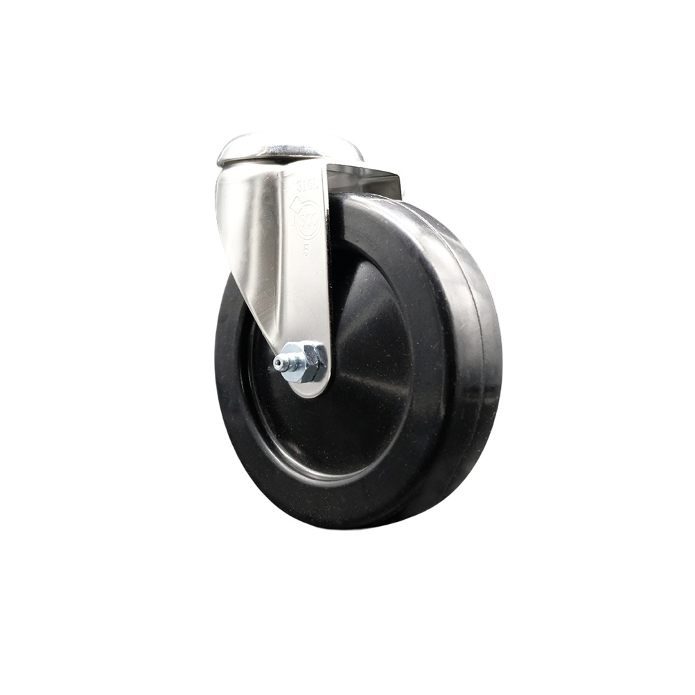 Soft Rubber Swivel Bolt Hole Caster with 5 Inch Black Caster Wheel - 316 Stainless Steel Caster - 275 lbs. Capacity Per Caster - Service Caster Brand — photo 1