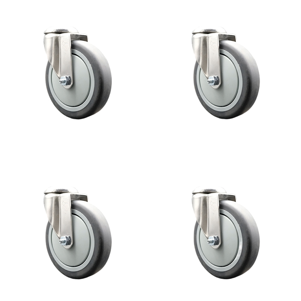 Thermoplastic Rubber Swivel Bolt Hole Caster Set of 4 with 5 Inch Gray Caster Wheels - 316 Stainless Steel Casters - Includes 4 Swivel Casters - 1,200 lbs. Total Capacity - Service Caster Brand — photo 1