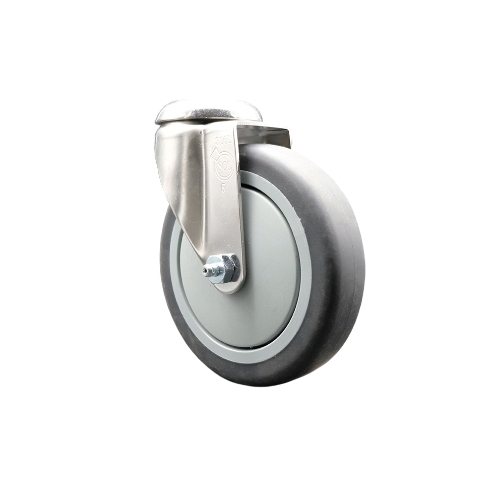 Thermoplastic Rubber Swivel Bolt Hole Caster with 5 Inch Gray Caster Wheel - 316 Stainless Steel Caster - 300 lbs. Capacity Per Caster - Service Caster Brand — photo 1