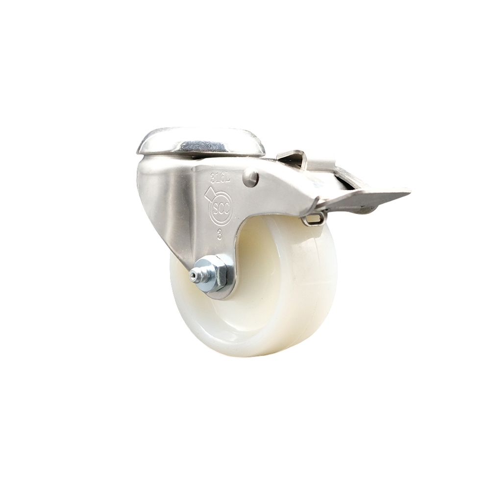 Nylon Swivel Bolt Hole Caster with 3 Inch White Caster Wheel and Total Lock Brake - 316 Stainless Steel Caster - 300 lbs. Capacity Per Caster - Service Caster Brand — photo 1