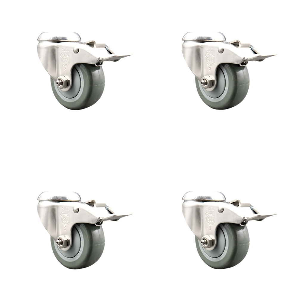 Polyurethane Swivel Bolt Hole Caster Set of 4 with 3.5 Inch Gray Caster Wheels-316 Stainless Steel Caster- Include 4 Swivel Casters with Total Lock Brake-1,200lbs. Total Capacity-Service Caster Brand — photo 1