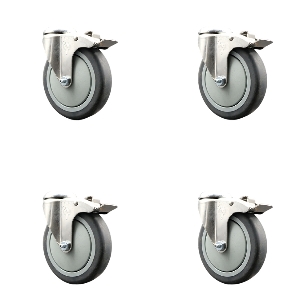 Thermoplastic Rubber Swivel Bolt Hole Caster Set of 4 with 5 Inch Caster Wheels-316 Stainless Steel Casters-Include 4 Swivel Casters with Total Lock Brake-1,200lbs. Total Capacity-Service Caster Brand — photo 1