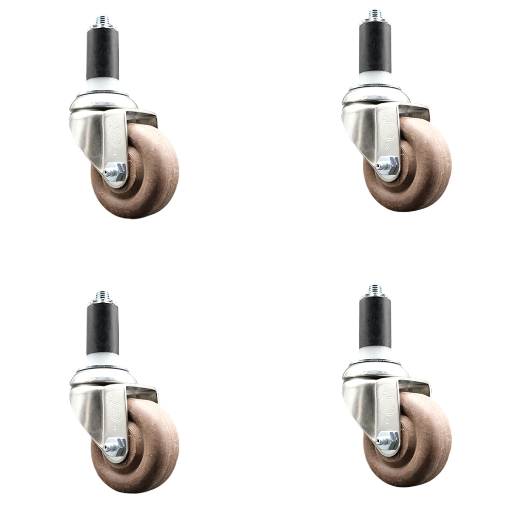 High Temperature Glass Filled Nylon Swivel Stem Caster Set of 4 with 3.5 Inch Brown Caster Wheels - 1-1/4" Expanding Stems - 316 Stainless Steel Casters -Includes 4 Swivel Casters-Service Caster Brand — photo 1