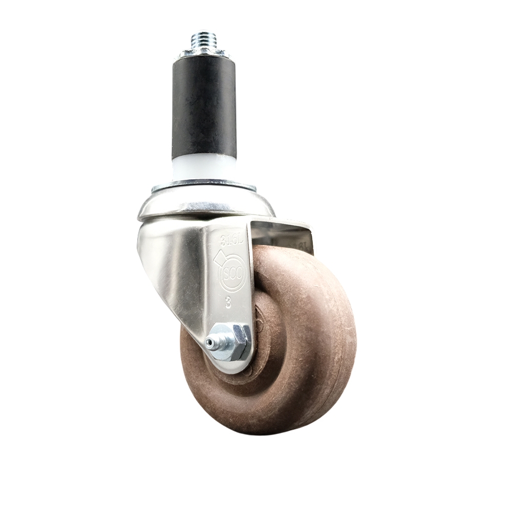High Temperature Glass Filled Nylon Swivel Stem Caster with 3 Inch Brown Caster Wheel - 1-1/4" Expanding Stem - 316 Stainless Steel Caster - 350 lbs. Capacity Per Caster - Service Caster Brand — photo 1