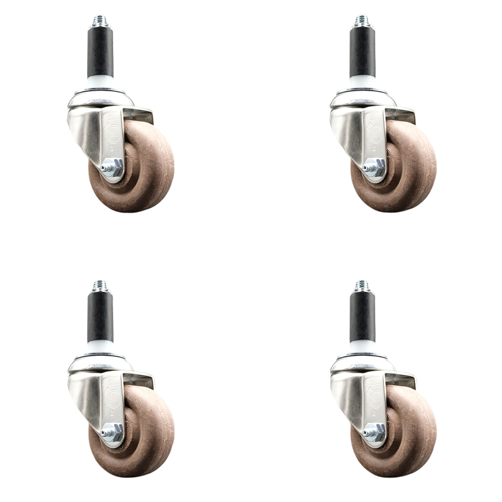 High Temperature Glass Filled Nylon Swivel Stem Caster Set of 4 with 3 Inch Brown Caster Wheels - 1-1/8" Expanding Stems - 316 Stainless Steel Casters - Includes 4 Swivel Casters -Service Caster Brand — photo 1