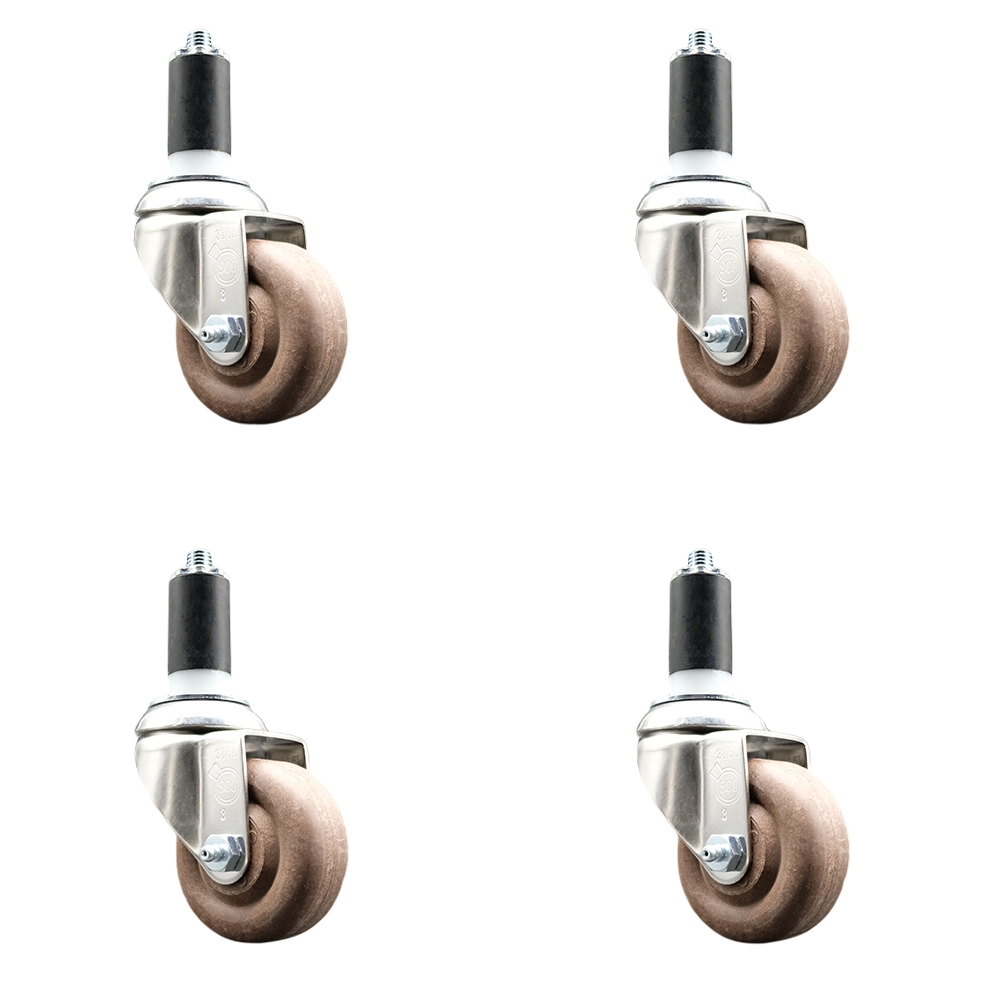High Temperature Glass Filled Nylon Swivel Stem Caster Set of 4 with 3.5 Inch Brown Caster Wheels - 1-3/8" Expanding Stems - 316 Stainless Steel Casters -Includes 4 Swivel Casters-Service Caster Brand — photo 1