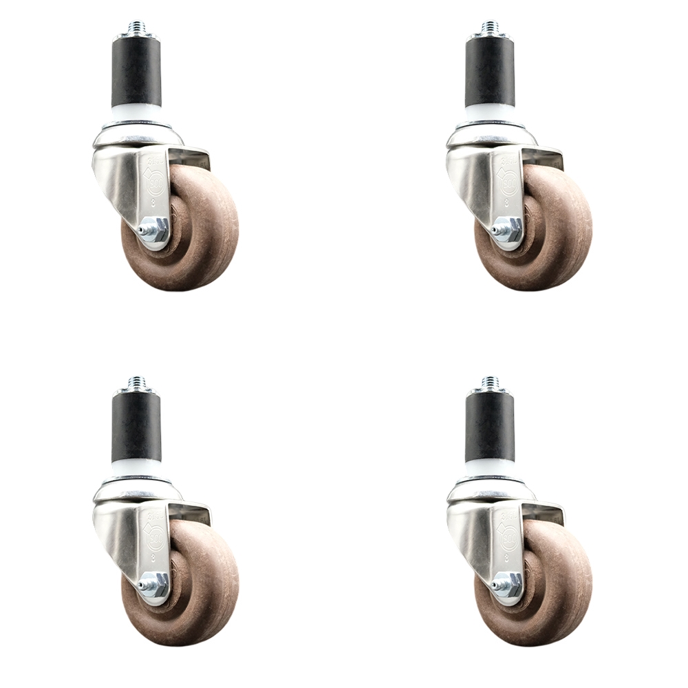 High Temperature Glass Filled Nylon Swivel Stem Caster Set of 4 with 3 Inch Brown Caster Wheels - 1-5/8" Expanding Stems - 316 Stainless Steel Casters - Includes 4 Swivel Casters -Service Caster Brand — photo 1