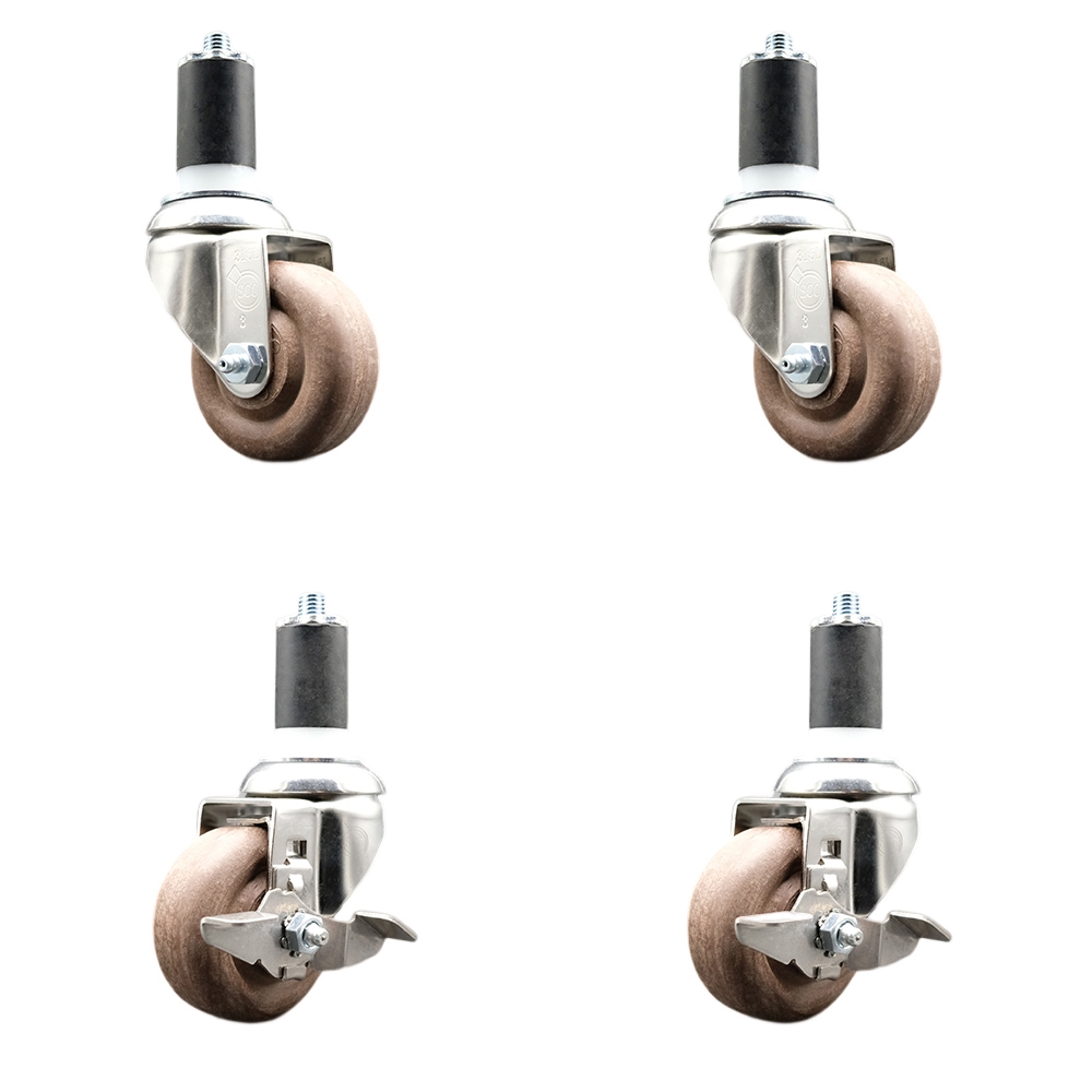 High Temp Glass Filled Nylon Swivel Stem Caster Set of 4 with 3.5 Inch Caster Wheels-1-1/2" Expanding Stem-316 Stainless Steel Caster-Include 2 Swivel with Top Lock Brake&2 Swivel-Service Caster Brand — photo 1