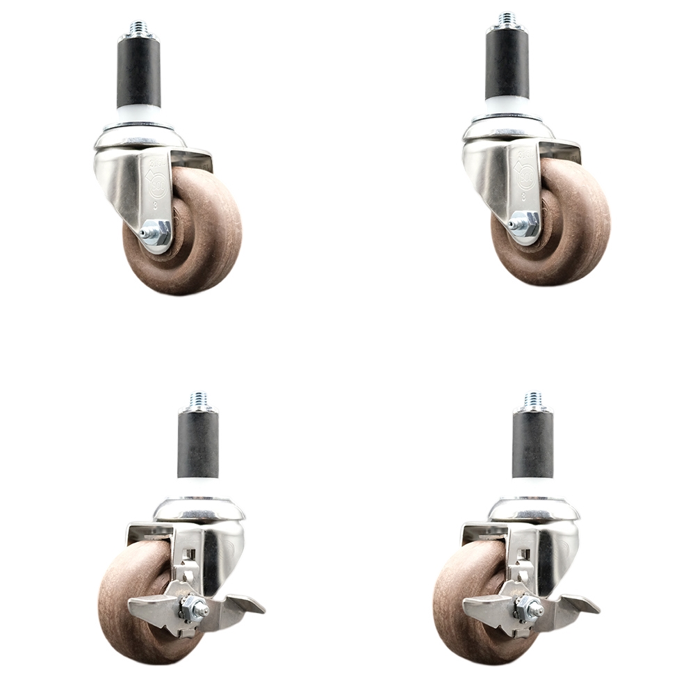 High Temp Glass Filled Nylon Swivel Stem Caster Set of 4 with 3 Inch Caster Wheels-1-1/4" Expanding Stems-316 Stainless Steel Caster-Include 2 Swivel with Top Lock Brake& 2 Swivel-Service Caster Brand — photo 1