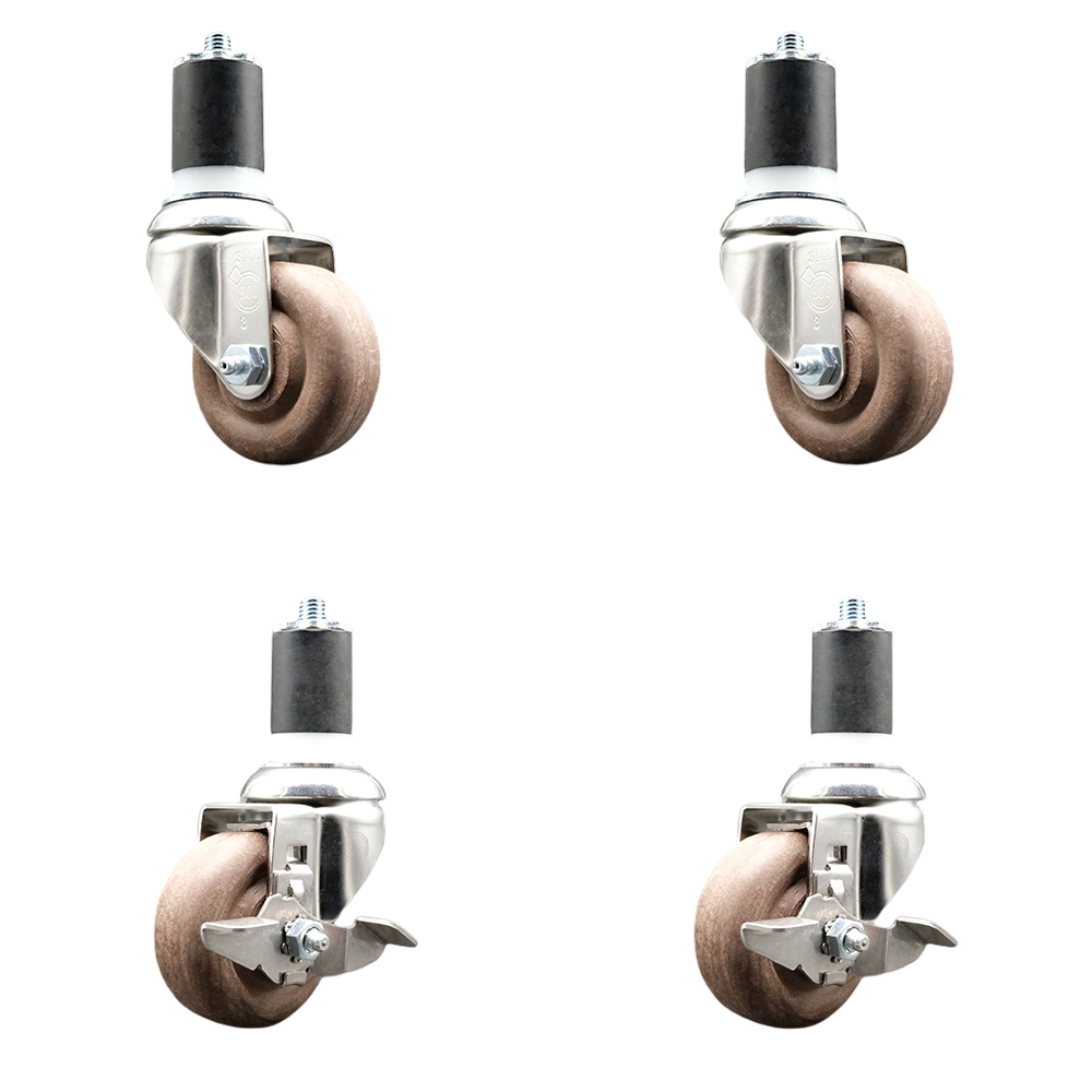High Temp Glass Filled Nylon Swivel Stem Caster Set of 4 with 3.5 Inch Caster Wheels-1-3/4" Expanding Stem-316 Stainless Steel Caster-Include 2 Swivel with Top Lock Brake&2 Swivel-Service Caster Brand — photo 1