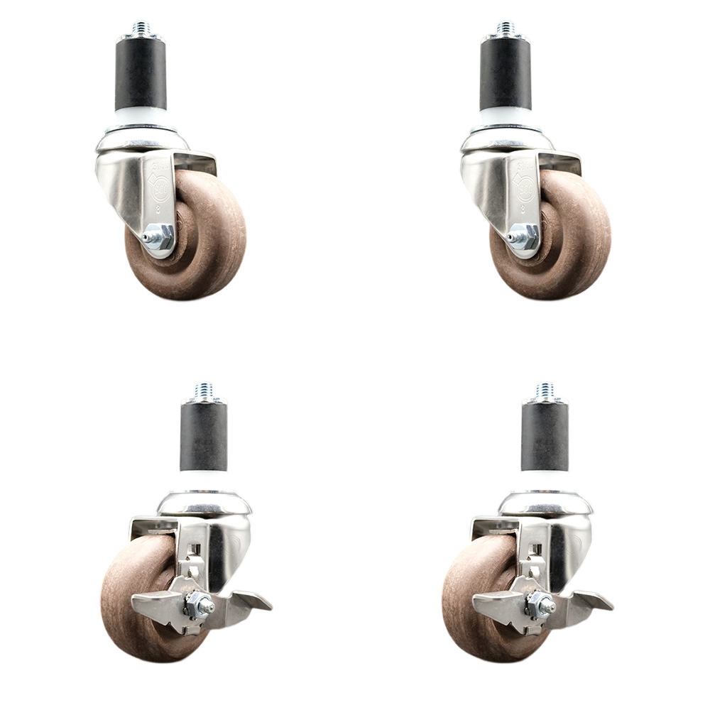 High Temp Glass Filled Nylon Swivel Stem Caster Set of 4 with 3 Inch Caster Wheels-1-5/8" Expanding Stems-316 Stainless Steel Caster-Include 2 Swivel with Top Lock Brake& 2 Swivel-Service Caster Brand — photo 1