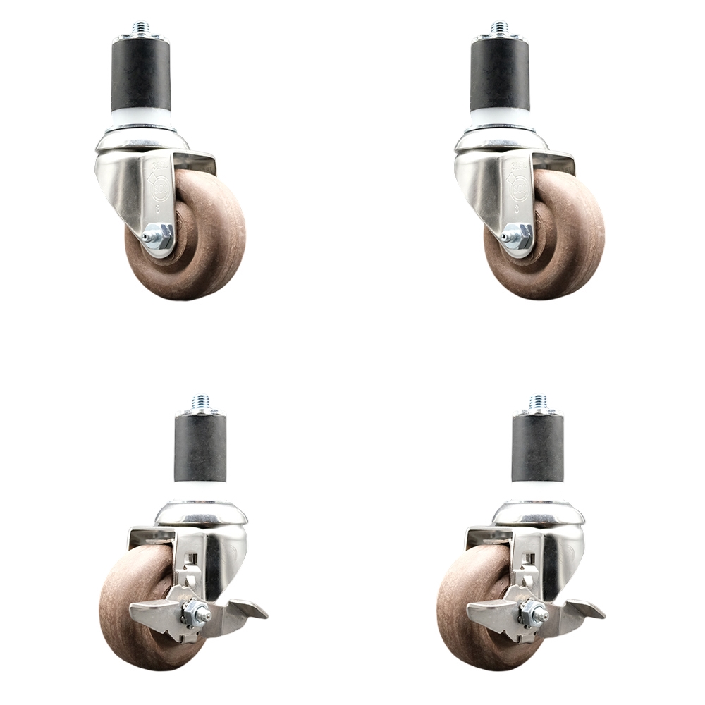 High Temp Glass Filled Nylon Swivel Stem Caster Set of 4 with 3.5 Inch Caster Wheels-1-7/8" Expanding Stem-316 Stainless Steel Caster-Include 2 Swivel with Top Lock Brake&2 Swivel-Service Caster Brand — photo 1