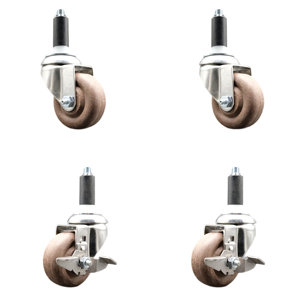 High Temp Glass Filled Nylon Swivel Stem Caster Set of 4 with 3 Inch Caster Wheels-1" Expanding Stems-316 Stainless Steel Casters-Includes 2 Swivel with Top Lock Brakes& 2 Swivel- Service Caster Brand — photo 1