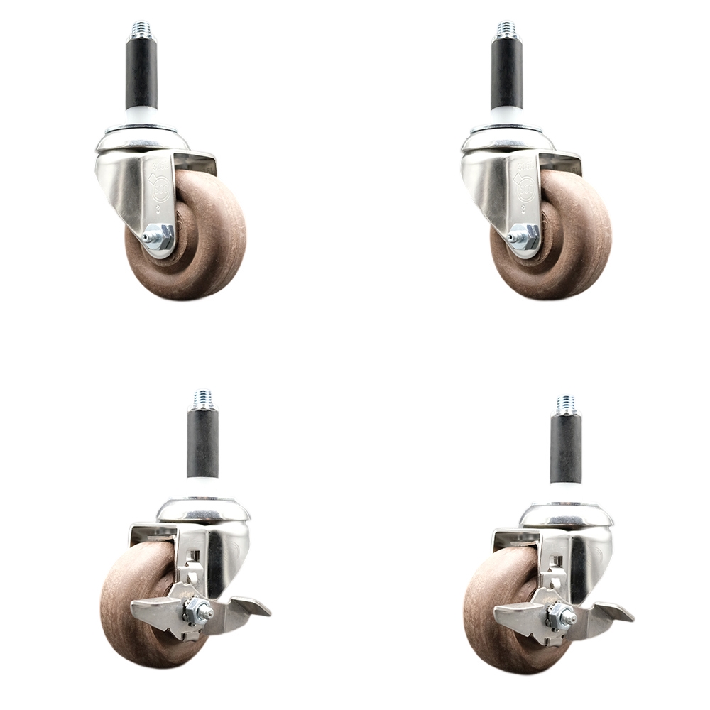 High Temp Glass Filled Nylon Swivel Stem Caster Set of 4 with 3.5 Inch Caster Wheels-3/4" Expanding Stems-316 Stainless Steel Casters-Include 2 Swivel with Top Lock Brake&2 Swivel-Service Caster Brand — photo 1