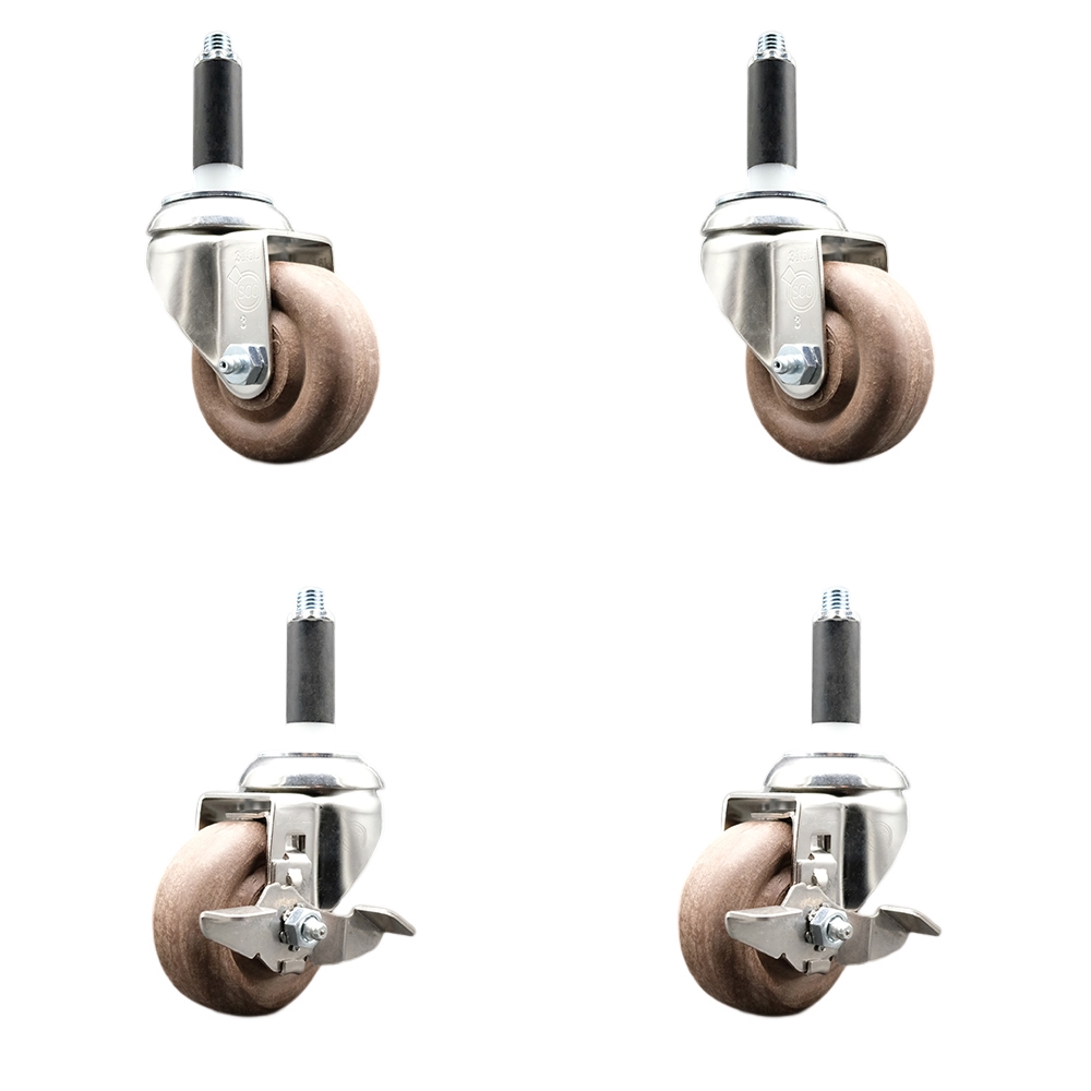 High Temp Glass Filled Nylon Swivel Stem Caster Set of 4 with 3 Inch Caster Wheels-7/8" Expanding Stems-316 Stainless Steel Casters-Includes 2 Swivel with Top Lock Brakes&2 Swivel-Service Caster Brand — photo 1