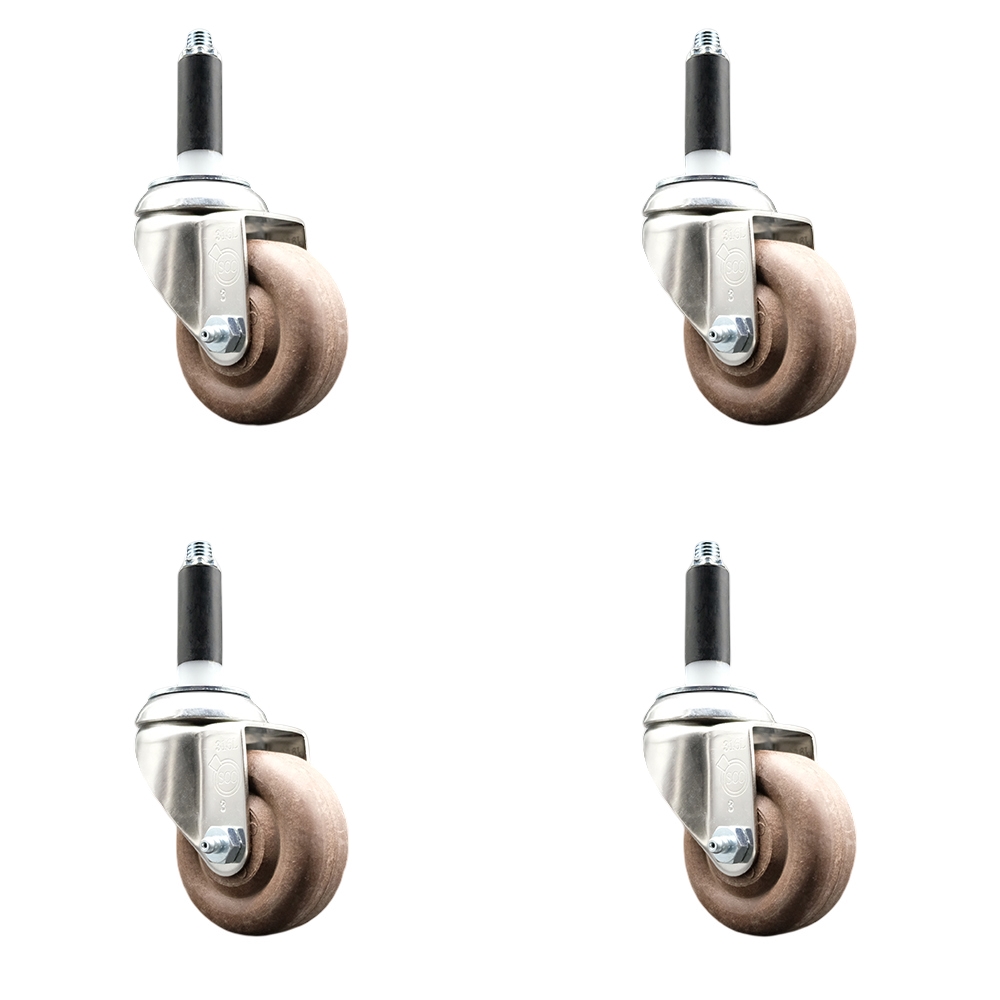High Temperature Glass Filled Nylon Swivel Stem Caster Set of 4 with 3 Inch Brown Caster Wheels - 7/8" Expanding Stems - 316 Stainless Steel Casters - Includes 4 Swivel Casters - Service Caster Brand — photo 1